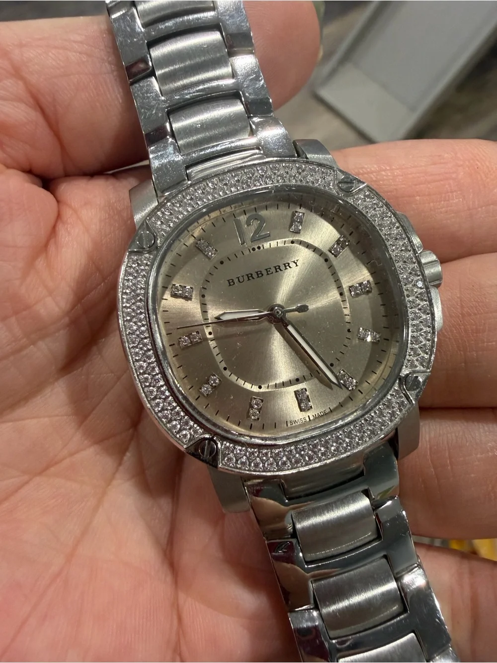 Silver Stainless Steel Crystal Accent Watch - Silver Dial